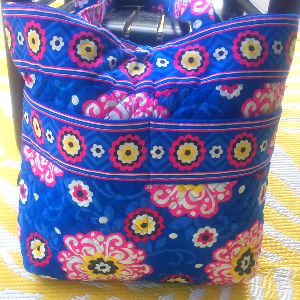Stephanie Dawn Floral Medallions Tote Purse HoBo bag Blue Pink Yellow Quilted